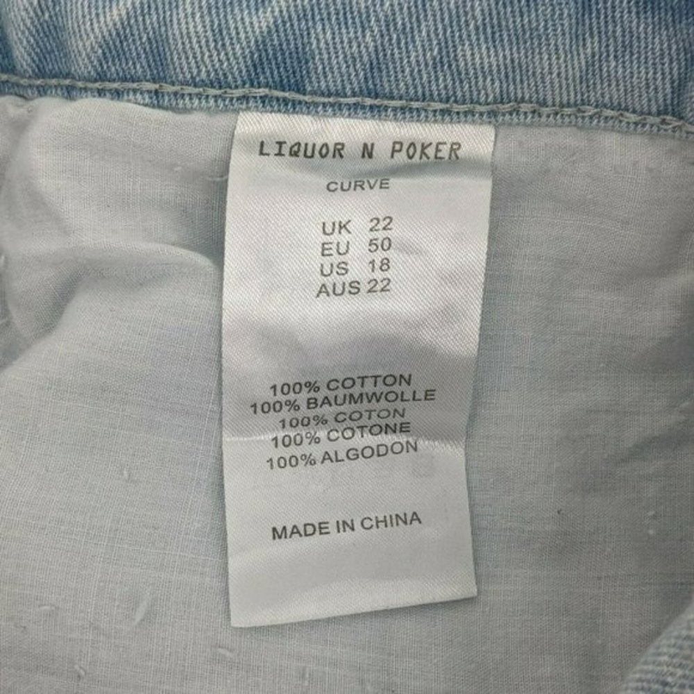 Liquor N Poker Curve 18 Light Wash Blue Distressed Jeans 100% Cotton Plus Size - Picture 11 of 13